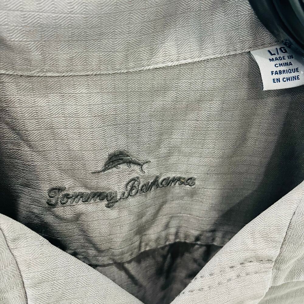 Tommy Bahama Mens Large L Gray Silk Blend Short Sleeve Camp Button Shirt Marlin - Picture 4 of 4